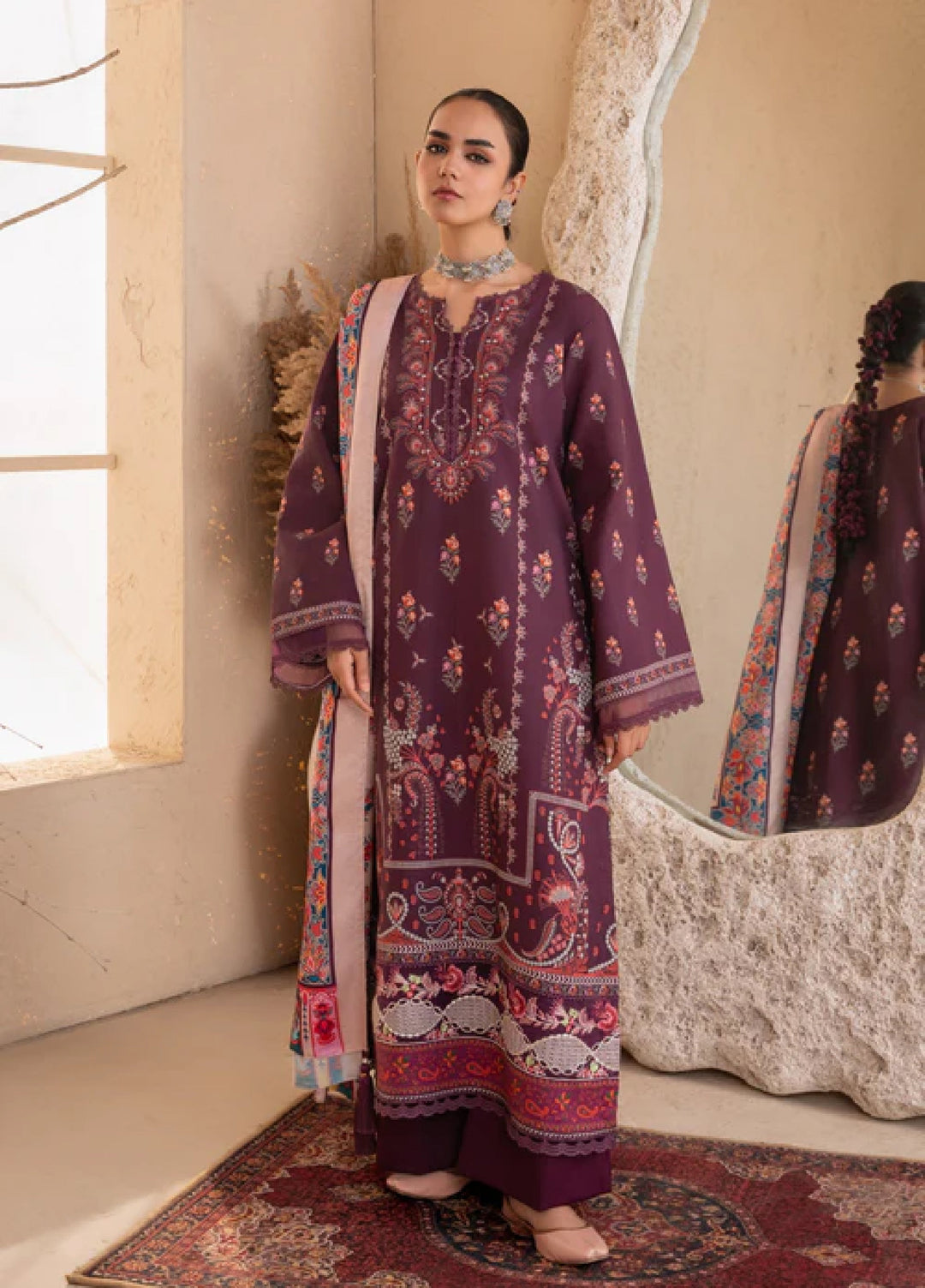 Jugnu by Chandan Nagri Women Pret Embroidered Khaddar 3 Piece Suit Dina - Winter Collection