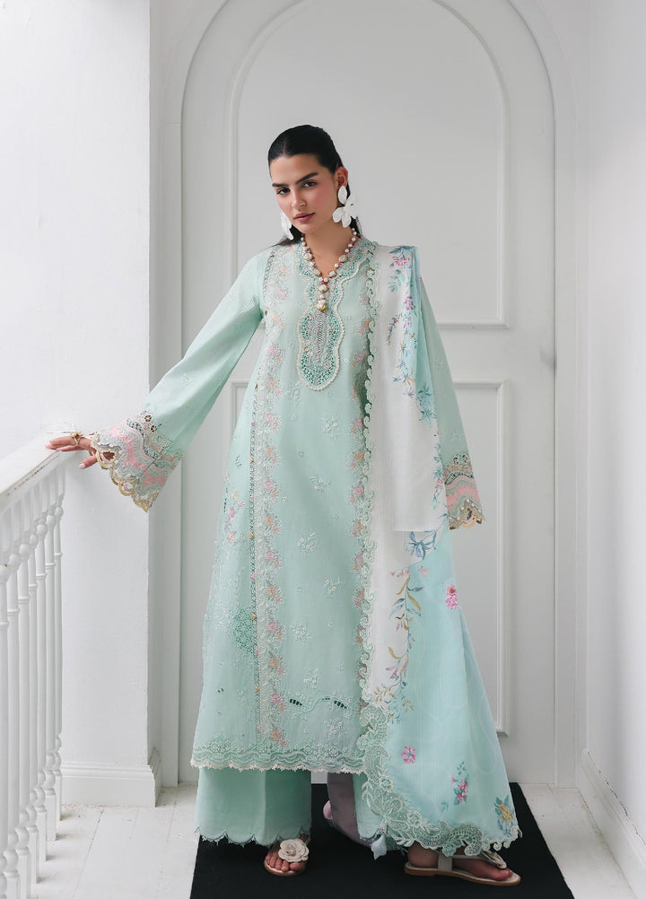 Q Line by Qalamkar Unstitched Chikankari Embroidered Lawn 3 Piece Suit QLK26UQL RP-05 RAHA - Summer Collection