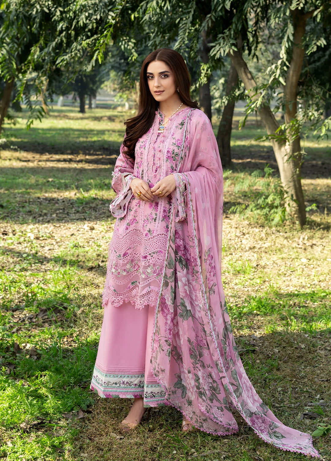 Elaf Premium Chikankari Unstitched Printed Lawn 3 Piece Suit EL26UPC ERC-3A MAN MAYAL - Summer Collection