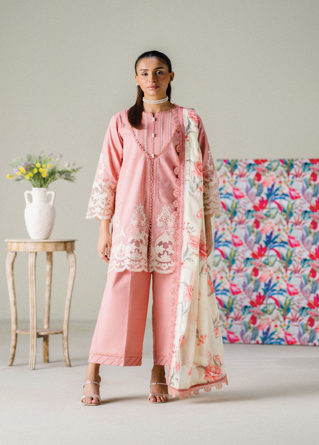 FNF Prints by Faiza Faisal Unstitched Embroidered Lawn 3 Piece Suit FF26UF D-7 Blush Horizon - Summer Collection