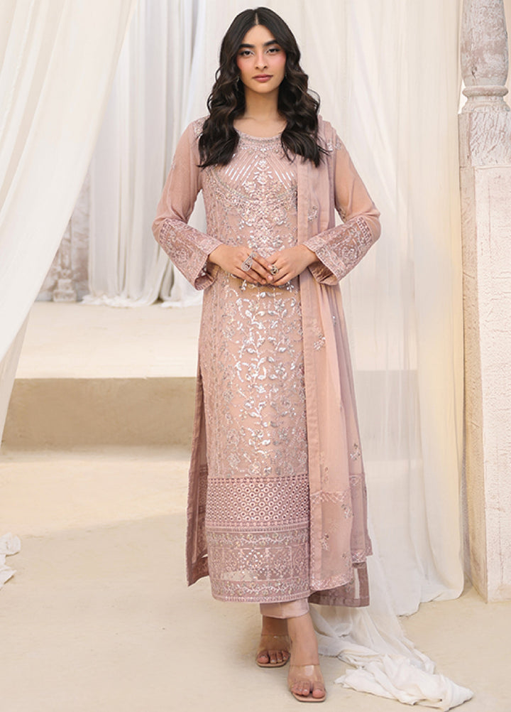 Lamhay by Shamooz Unstitched Embroidered Chiffon 3 Piece Suit SHM26UL Tea Rose - Festive Collection