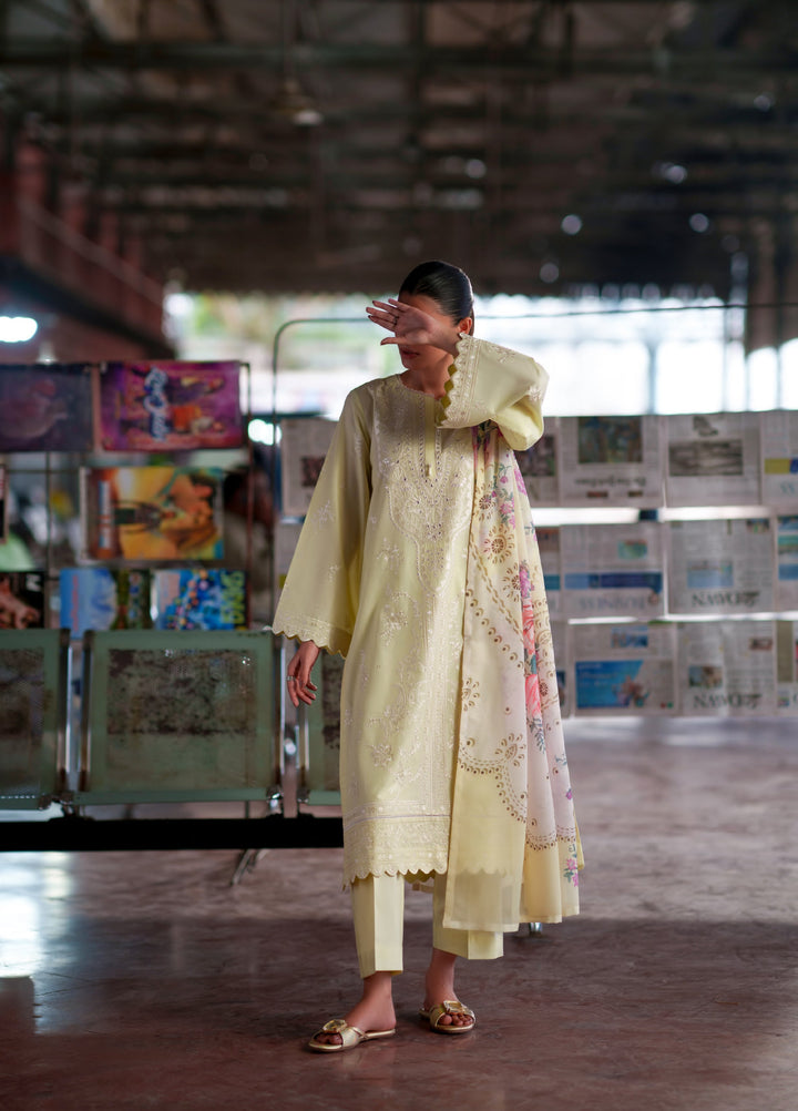 Summer Travels by Casuallite RTW Embroidered Cotton Lawn 3 Piece Suit CL26ULST OUTFIT 02 LEMON ECLAT - Casual Collection