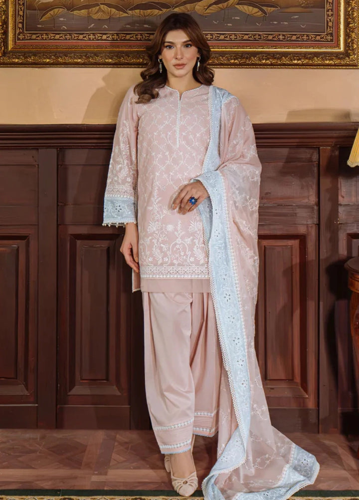 Sahar Embroidered Chikankari Suit Unstitched 3 Piece CK-25-V1-03 Pastel Rose - Festive Collection