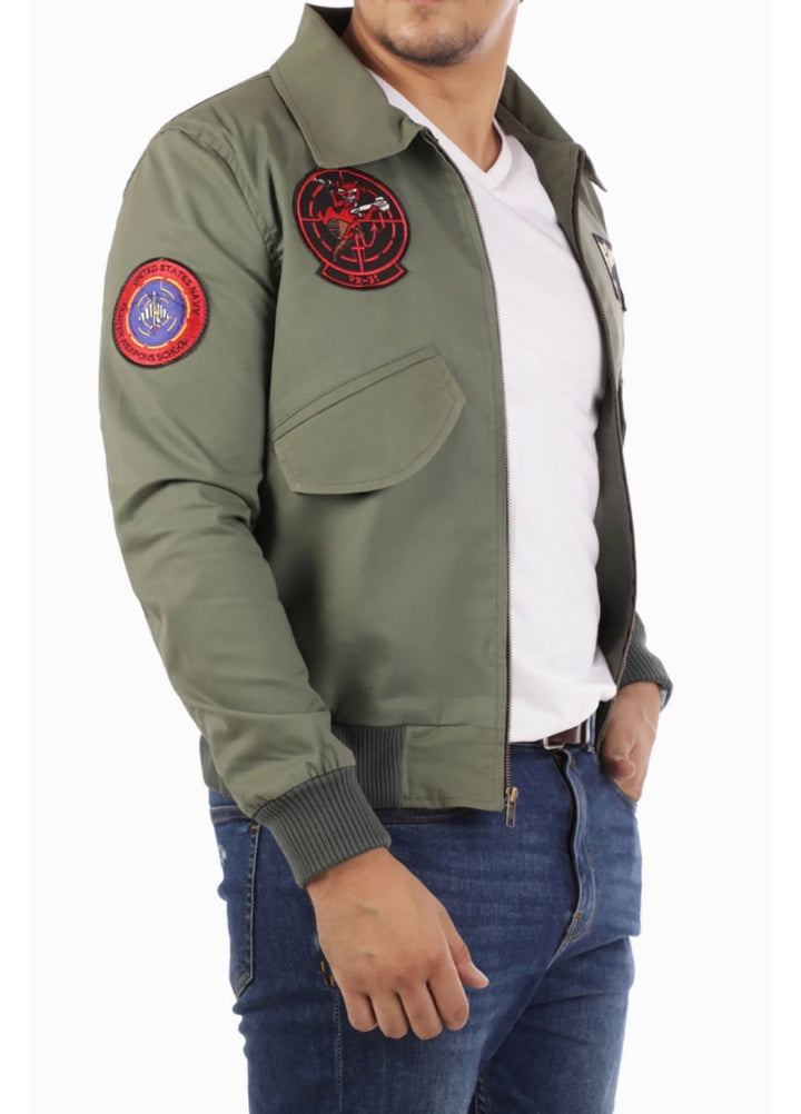 Jild Leathers Top Gun Aviator Jacket-Green - Blazers And Coats Collection