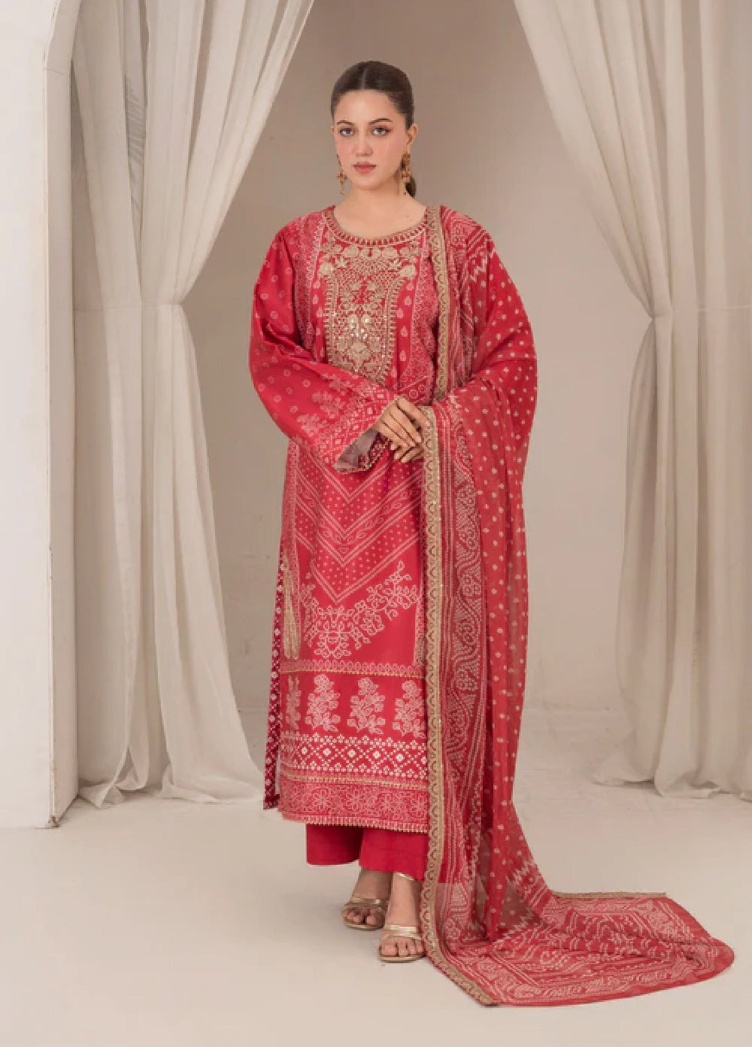 Bandhani by Chandan Nagri Women Pret Embroidered Silk 3 Piece Suit Esra - Formals Collection