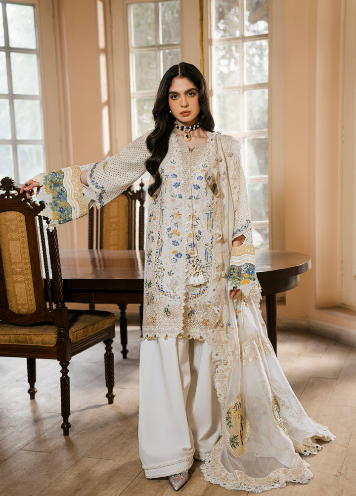 Camelia by Sundas Ahad Unstitched Embroidered Luxury Lawn 3 Piece Suit SNA26UC EL-08 Off White - Festive Collection