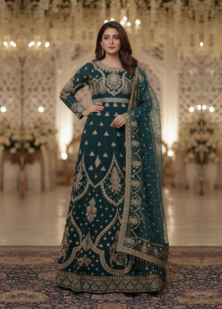Essentials by Diara Couture Women Pret Embroidered Organza 3 Piece Suit Zimal DF-09 Green - Wedding Collection