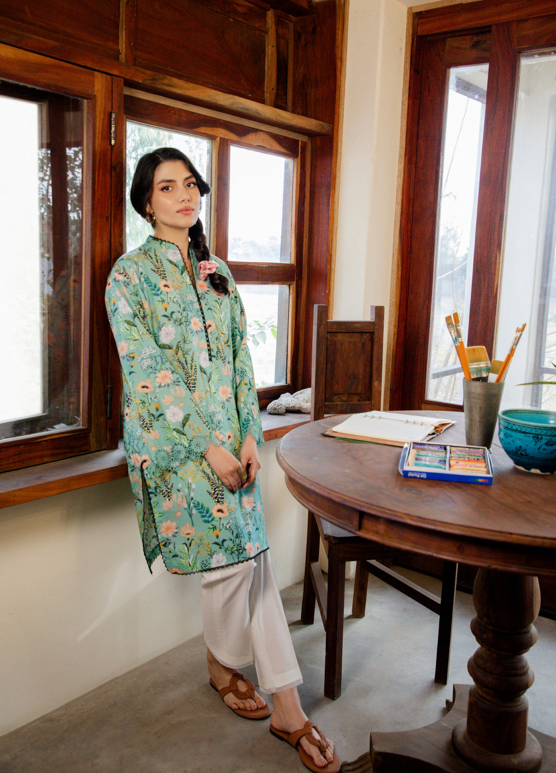 Sahar Unstitched Printed Cambric 1 Piece Shirt SS1-26-32 Sage Blossom - Summer Collection