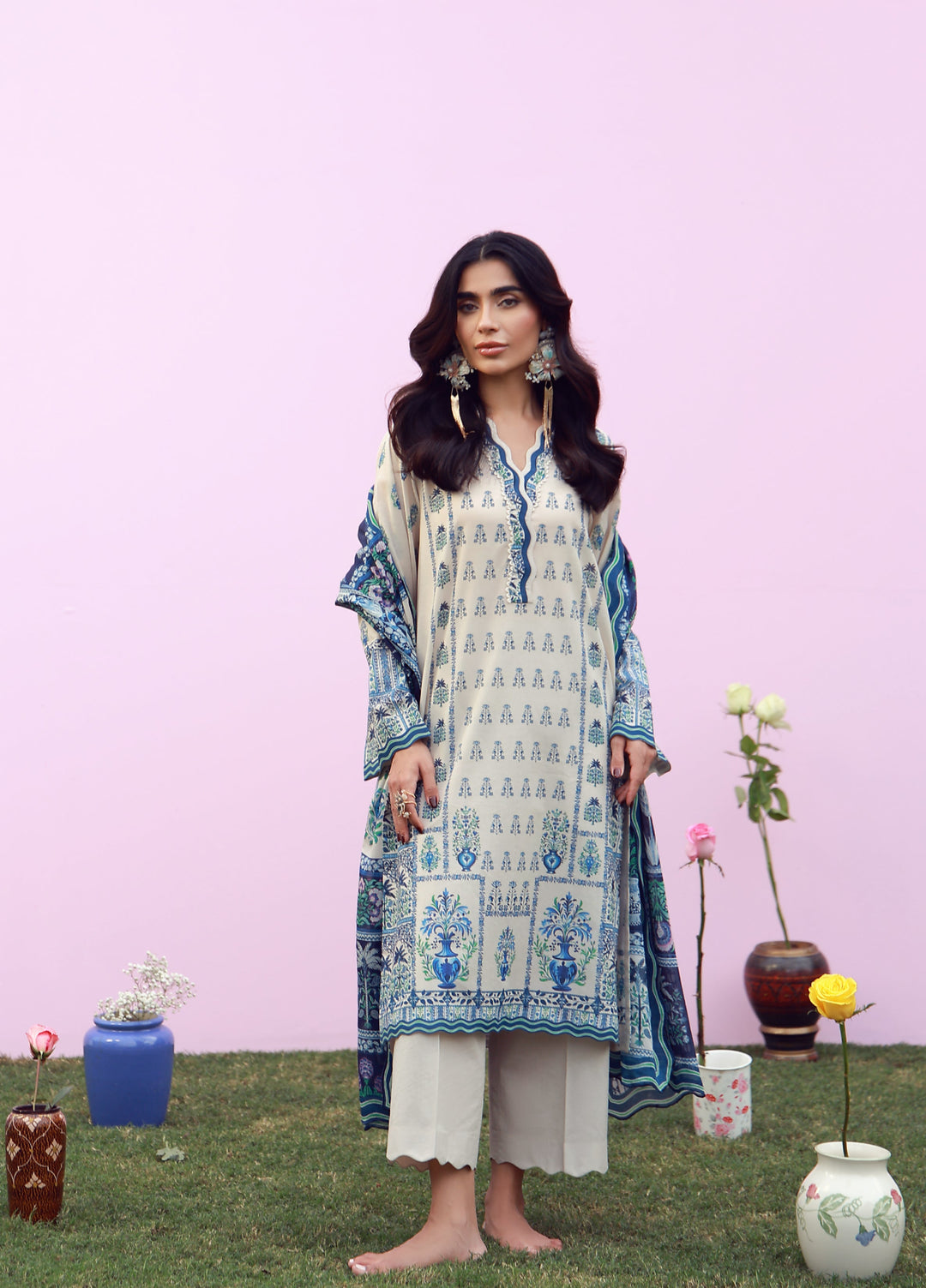 Mirha by Sahar Unstitched Printed Lawn 3 Piece Suit SS1-26-05 Indigo Cream Folk - Summer Collection