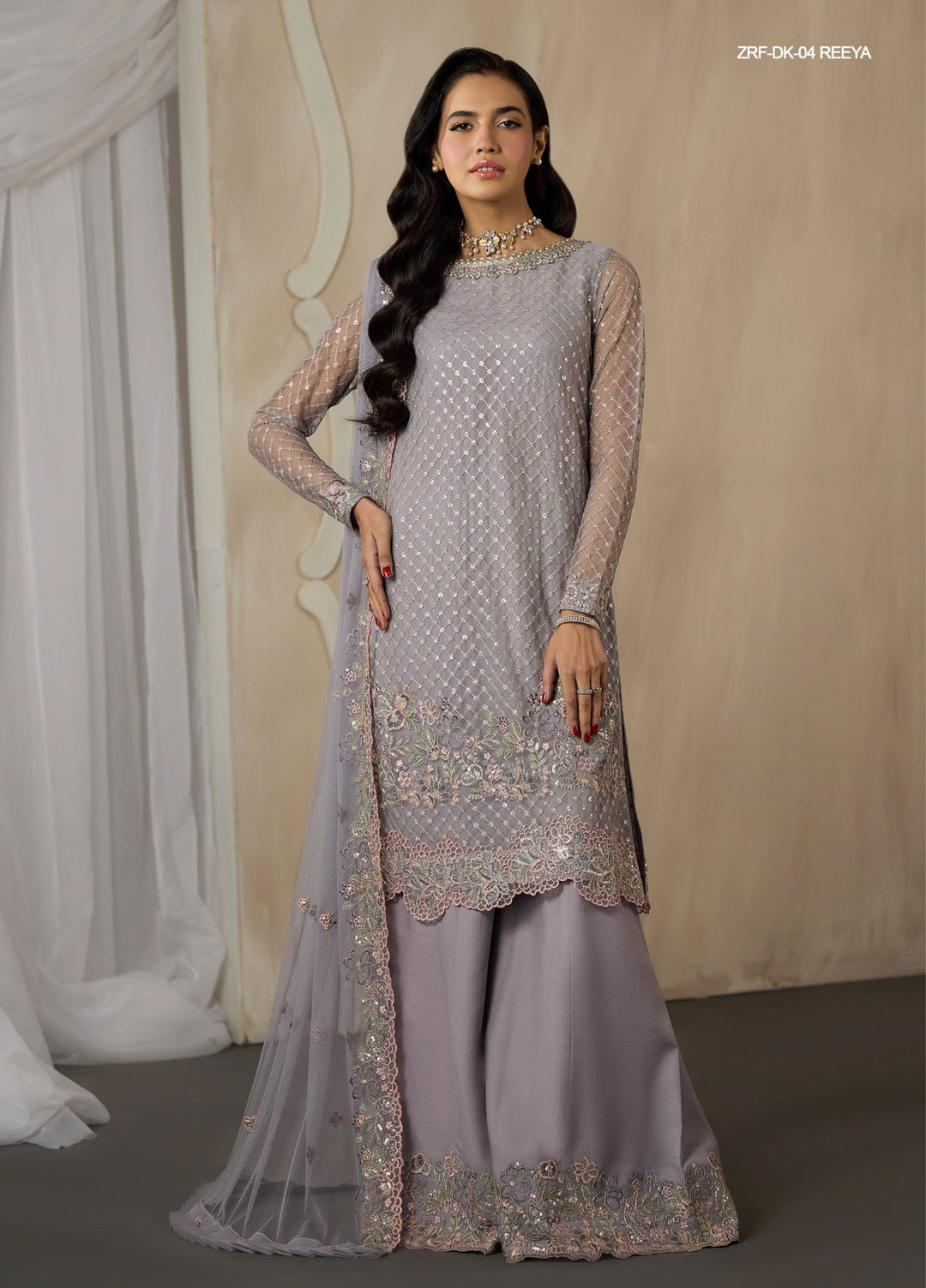 Dharkash by Zarif Unstitched Embroidered Net 3 Piece Suit ZR26UDN ZRF-DK-04 REEYA - Festive Collection