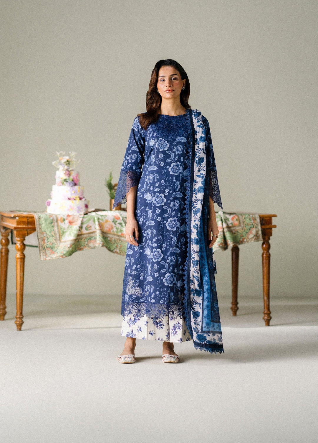 FNF Prints by Faiza Faisal Unstitched Embroidered Lawn 3 Piece Suit FF26UF D-2 Midnight Meadow - Summer Collection
