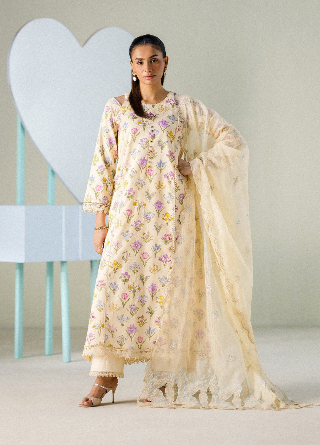 FNF Prints by Faiza Faisal Unstitched Printed Lawn 3 Piece Suit FF26UF D-4 Buttercup Bloom - Summer Collection