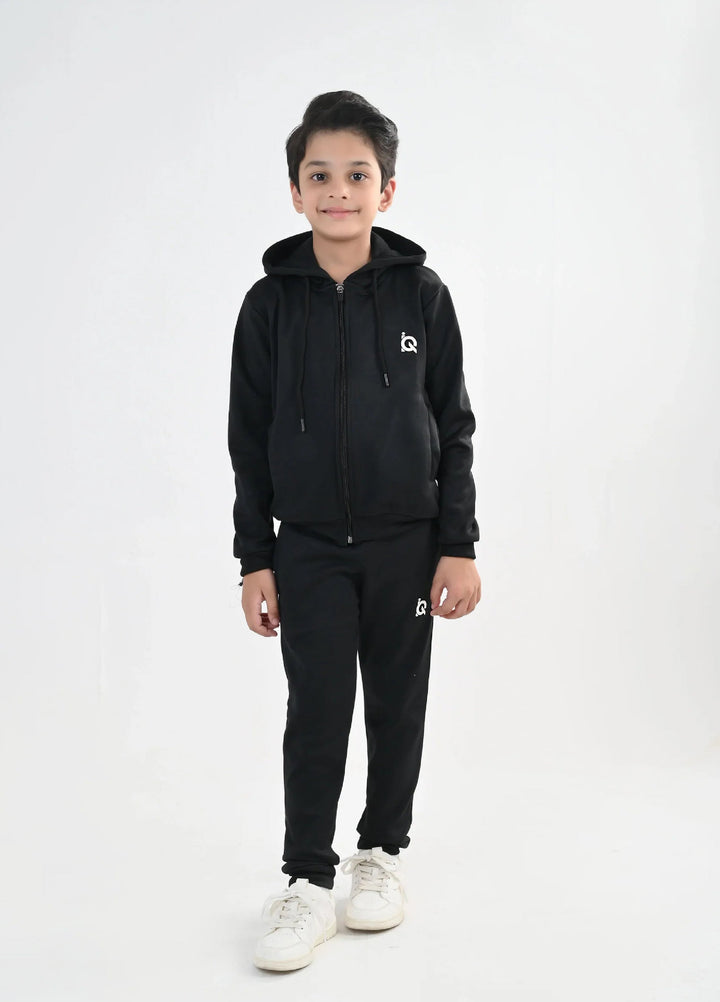 IQ Exclusive Kids Track Suit Fleece 2 PieceSleek Black Full-Zip Tracksuit-Unisex Kids - Winter Collection