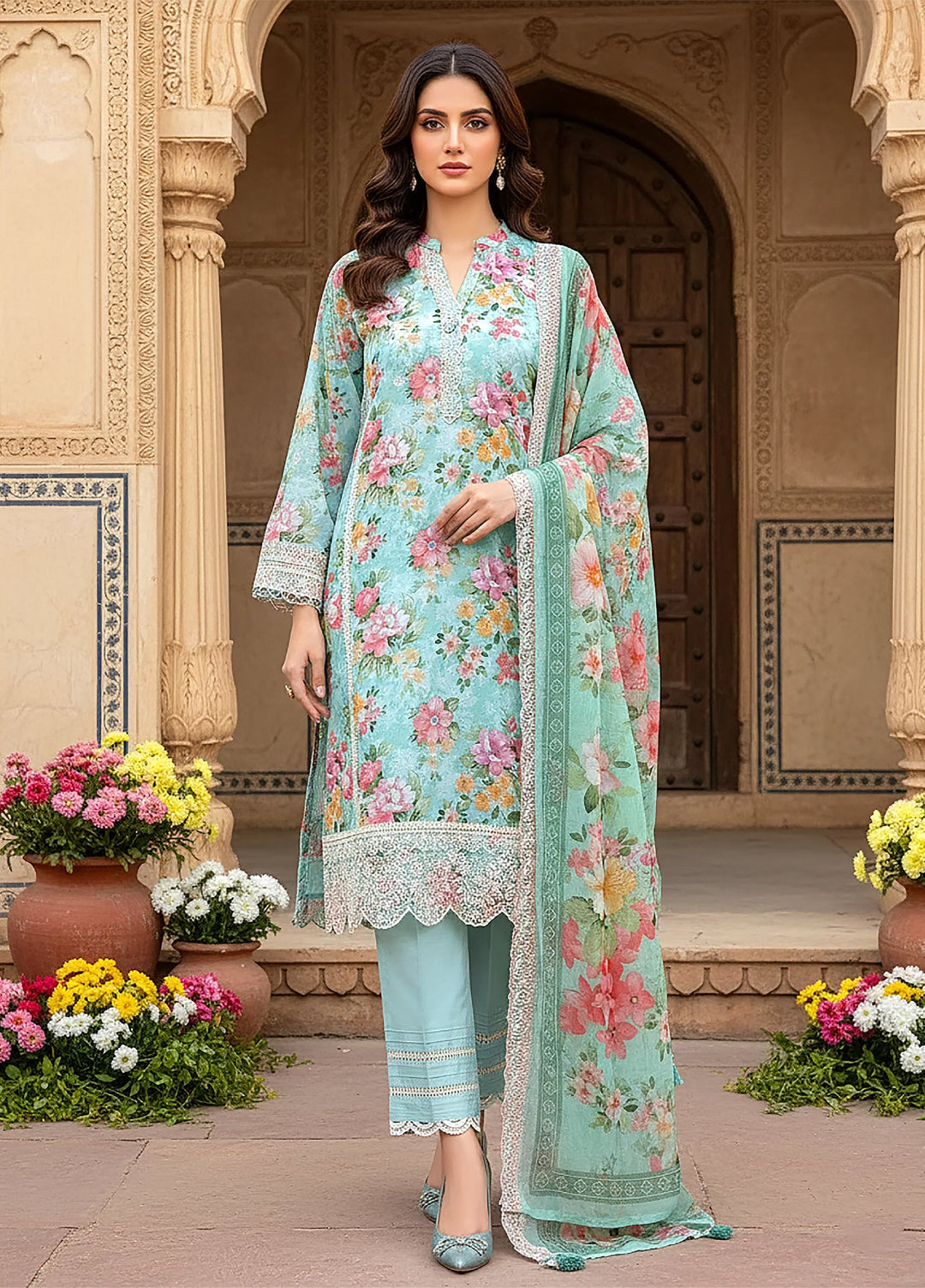 Lakhany Summer Essentials Embroidered Unstitched Lawn 3 Piece Suit LSM26USE LG-SG-0052 - Ramadan Collection