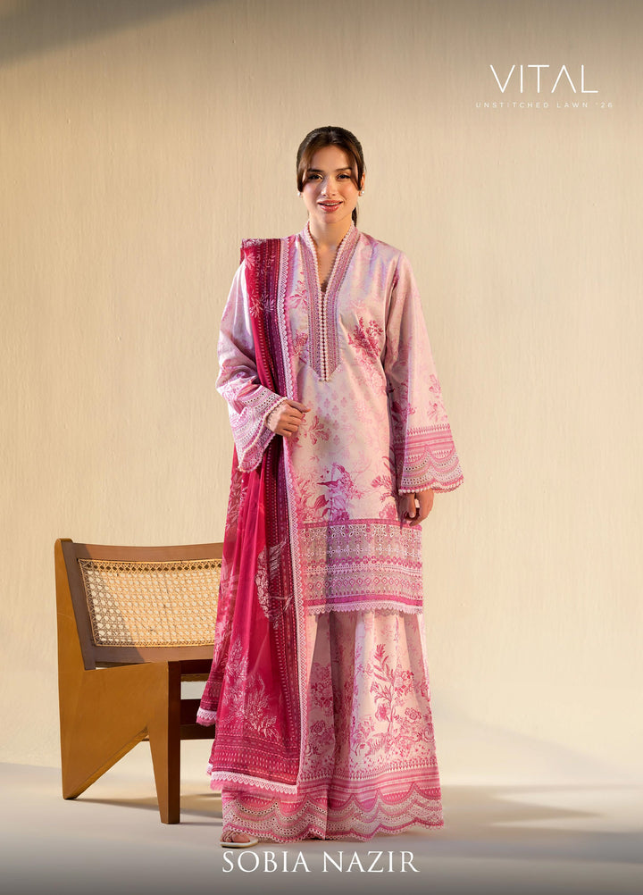 Vital by Sobia Nazir Unstitched Embroidered Lawn 3 Piece Suit SN26UVL 3A - Summer Collection