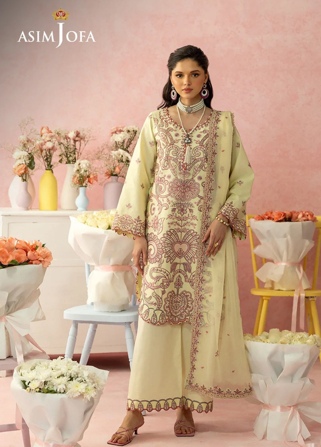 Asim Jofa Unstitched Embroidered Luxury Lawn 3 Piece Suit AJ26ULL AJULW-09 - Festive Collection