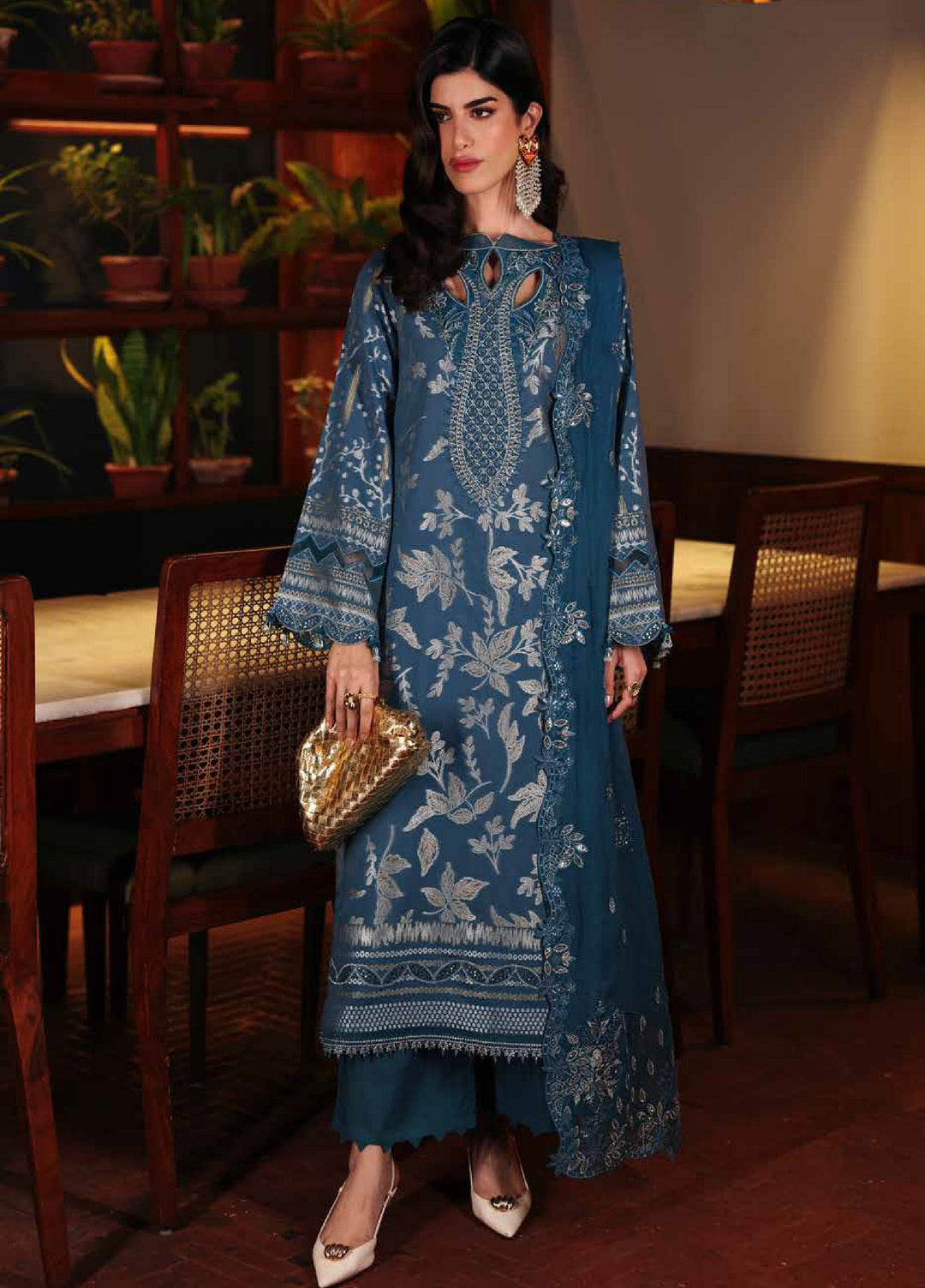 Nureh Exclusive Unstitched Embroidered Lawn Jacquard 3 Piece Suit NU26EU NE-223 - Festive Collection