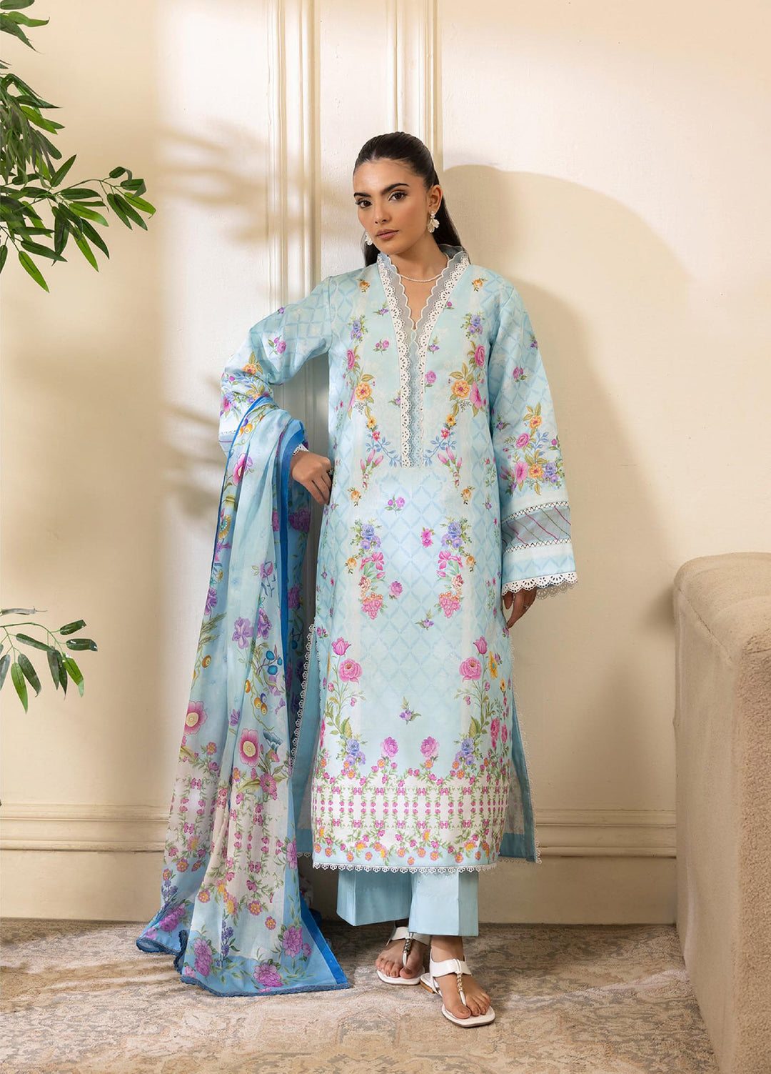 Nissa by RajBari Unstitched Printed Lawn 3 Piece Suit RB26ULN D-08 - Casual Collection