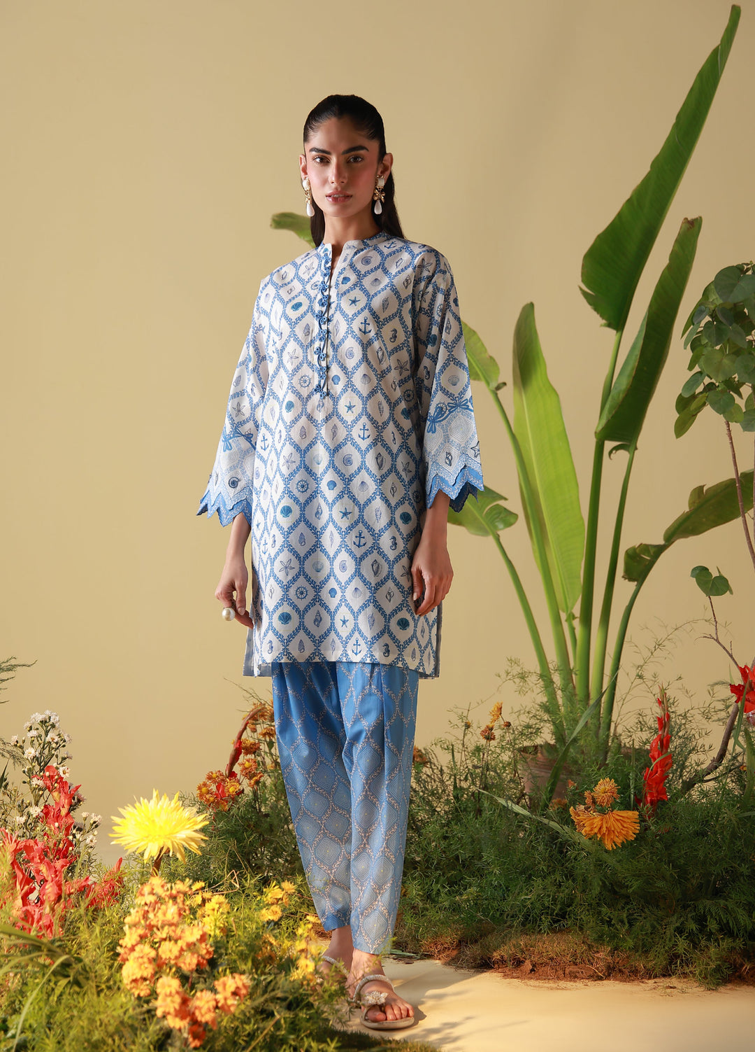Sahar Unstitched Printed Cambric 2 Piece Suit SS1-26-23 Porcelain Geo - Summer Collection