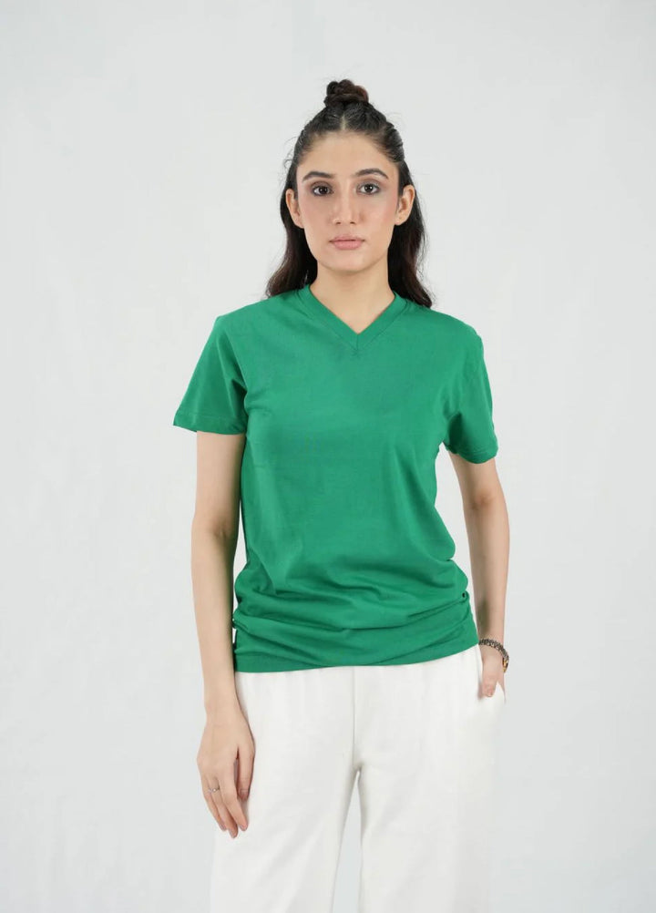 Mercato RTW Solids Cotton 1 Piece Green V Neck Shirt
