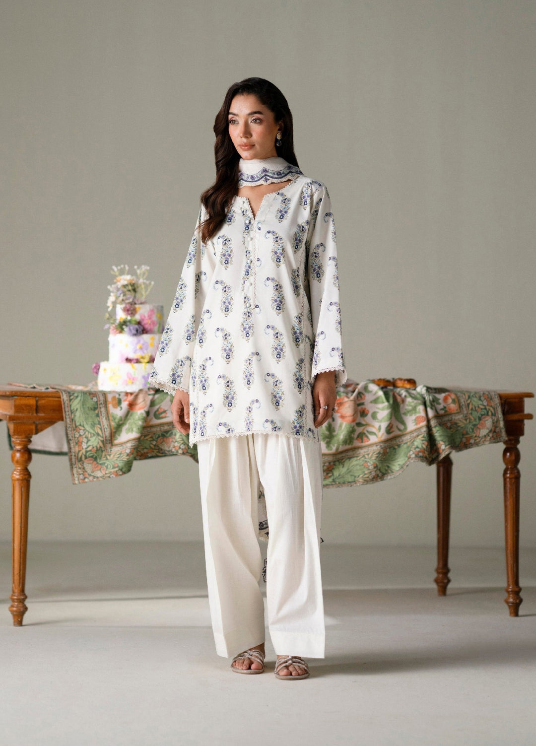 FNF Prints by Faiza Faisal Unstitched Printed Lawn 3 Piece Suit FF26UF D-3 Ivory - Summer Collection