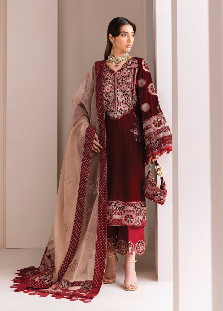 Makhmal by Alizeh Fashion Unstitched Luxury Velvet Embroidered 3 Piece Suits AFB25MV AF-VLT-2226-VELZARI - Festive Collection