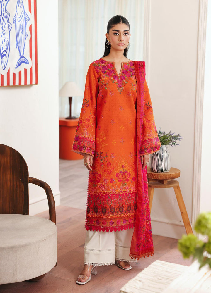 Nissa Floral Symphony by Rajbari Unstitched Lawn Embroidered 3 Piece Suit RB26UNF D-10 - Summer Collection