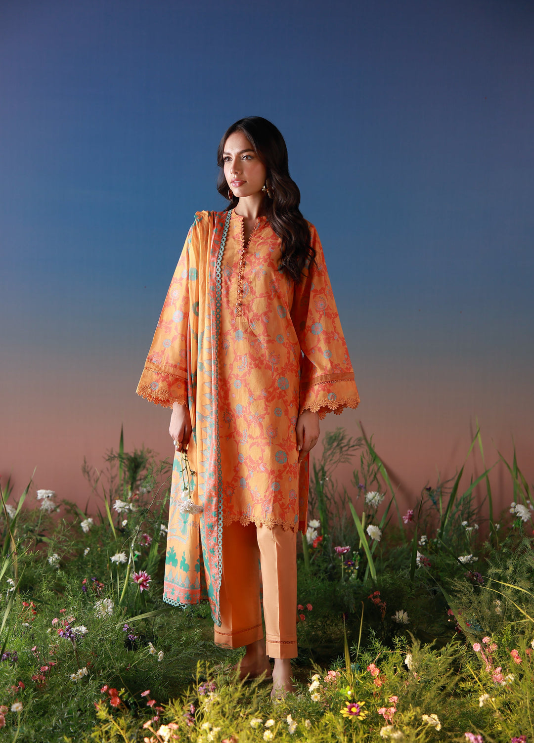 Mirha by Sahar Unstitched Printed Lawn 3 Piece Suit SS1-26-02 Amber Petals - Summer Collection