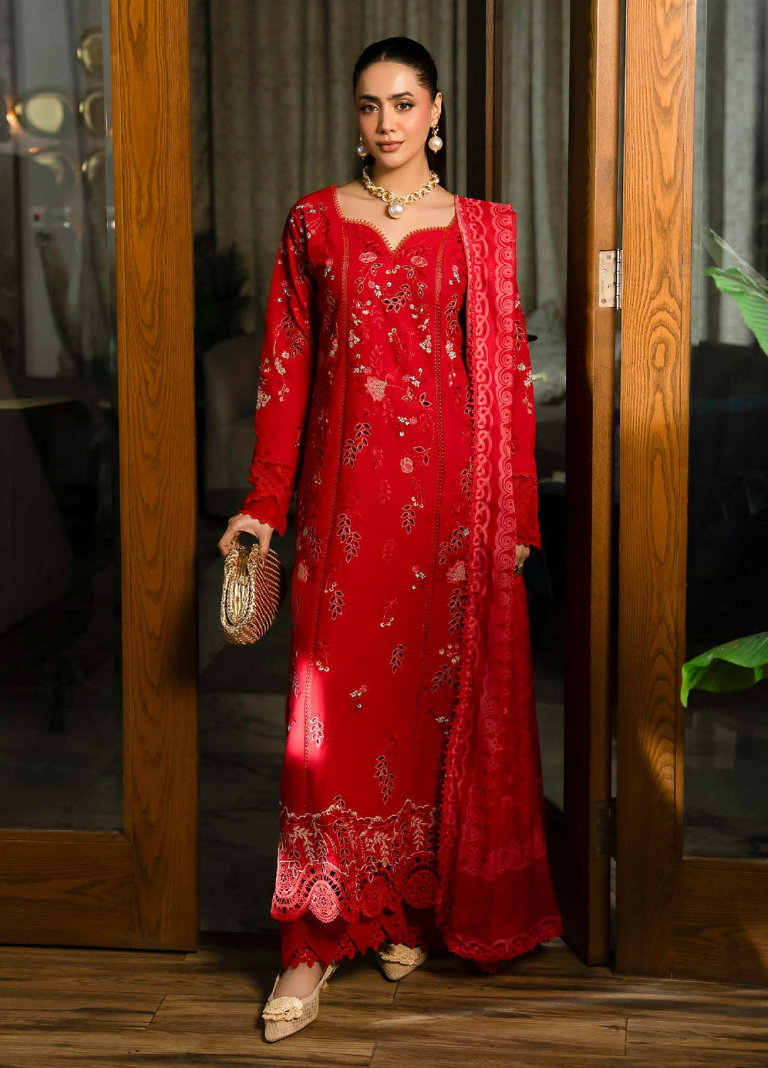 Aylin Unstitched Embroidered Luxury Lawn 3 Piece Suit AYL26UL D10 Crimson Charm - Summer Collection