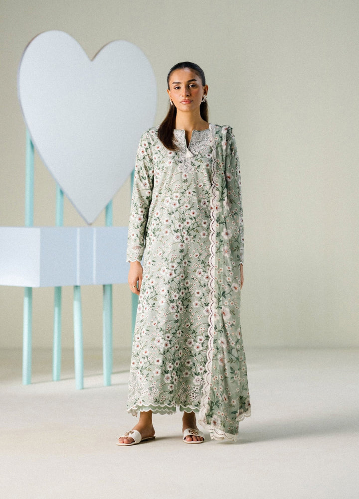 FNF Prints by Faiza Faisal Unstitched Embroidered Lawn 3 Piece Suit FF26UF D-6 Mint Muse - Summer Collection