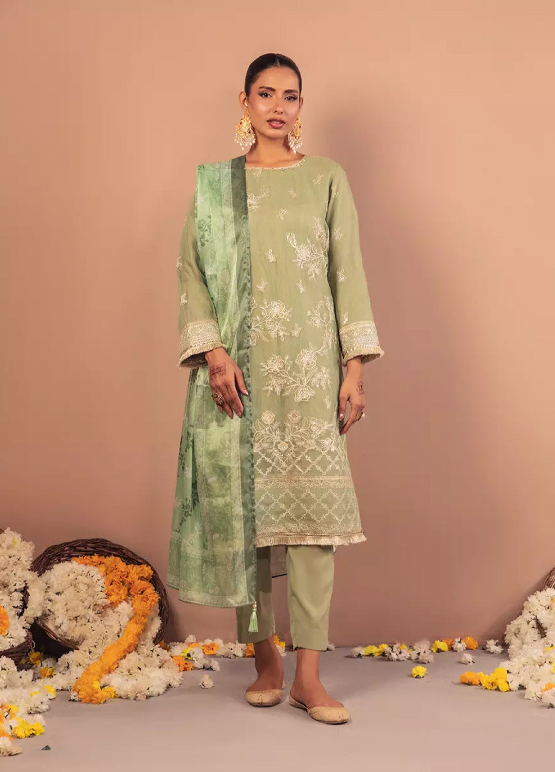 3Pc Unstitched Festive Embroidered Suit (No058)