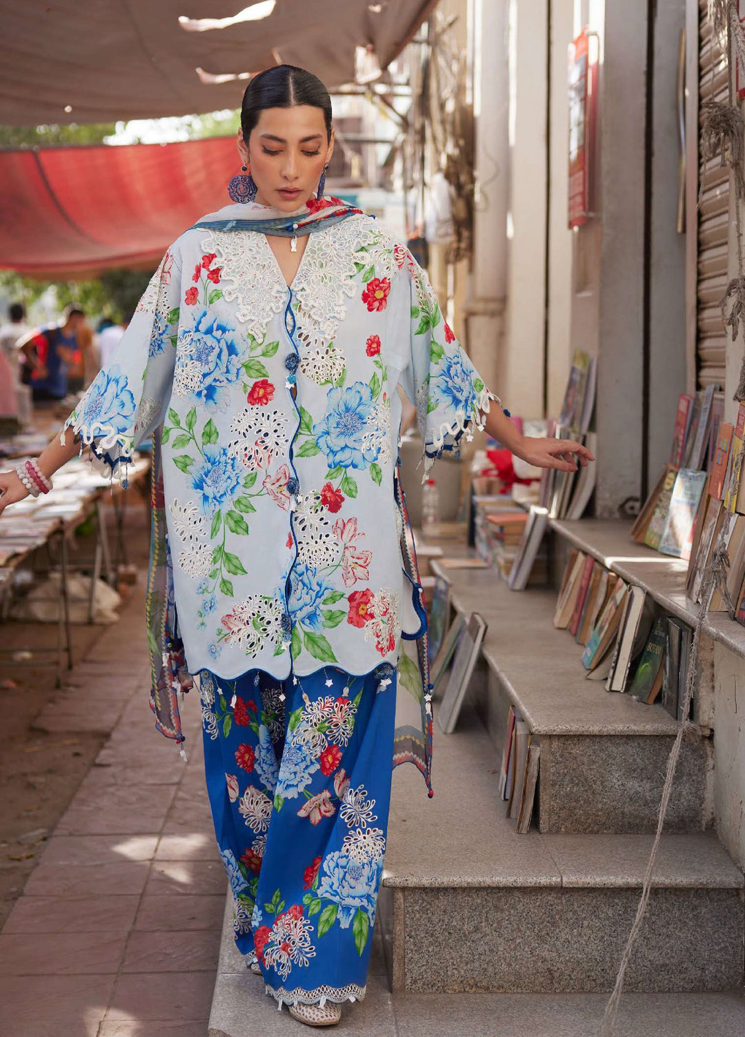 Wild Flower by Zaha Unstitched Embroidered Lawn 3 Piece Suit ZK26UWL ZF26-02 Blue Poppy - Festive Collection