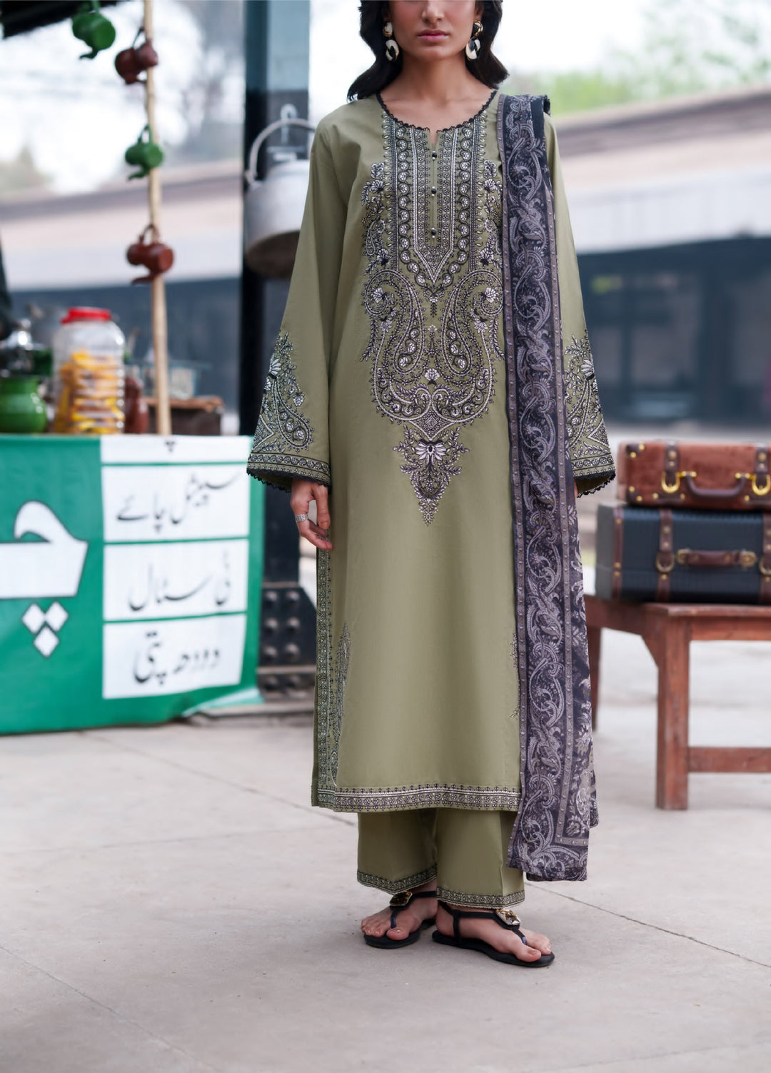 Safarnama by Casuallite RTW Embroidered Cotton Lawn 3 Piece CL26PSCL Sadhbh Sage - Eid Collection