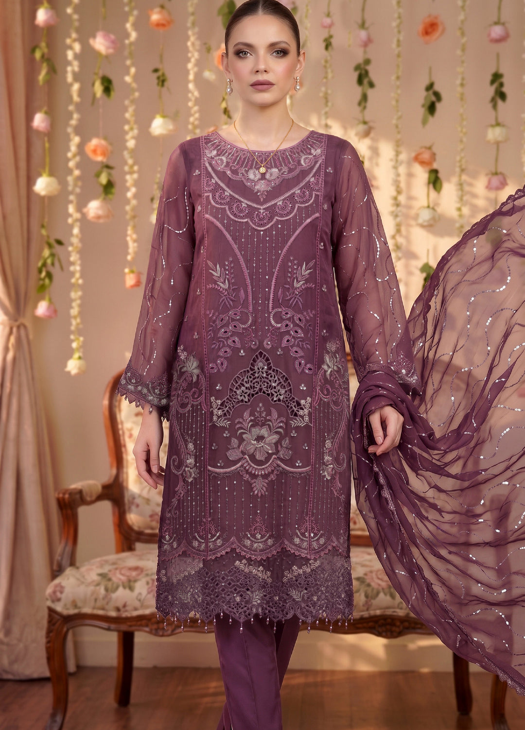 Anaya Noor by Zebtan Unstitched Embroidered Chiffon 3 Piece Suit ZB26UAC AN 04 - Festive Collection