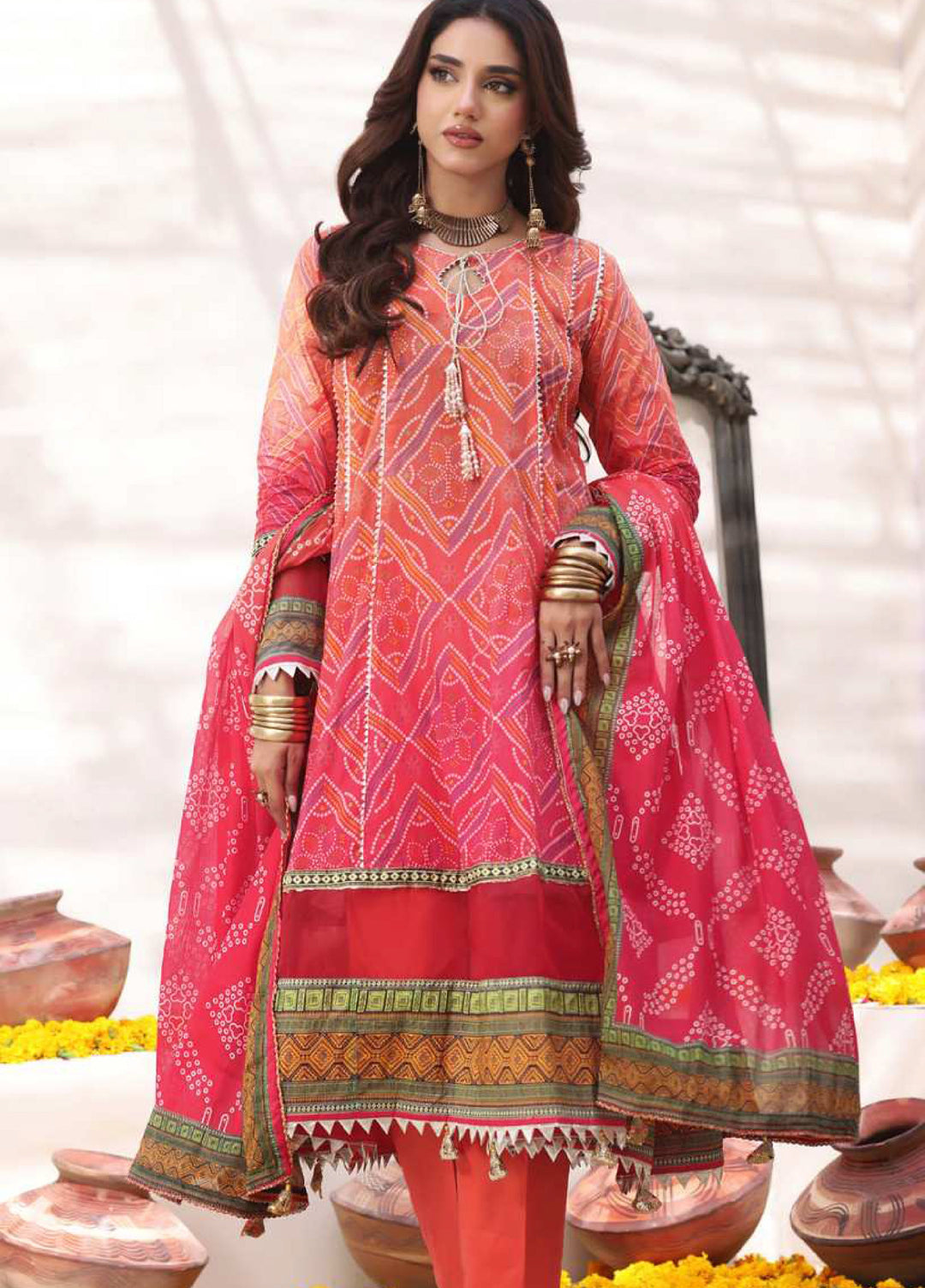 Heritage Series by AL Zohaib Unstitched Printed Chunri Lawn 3 Piece Suit AZ26UCH D-6 - Festive Collection