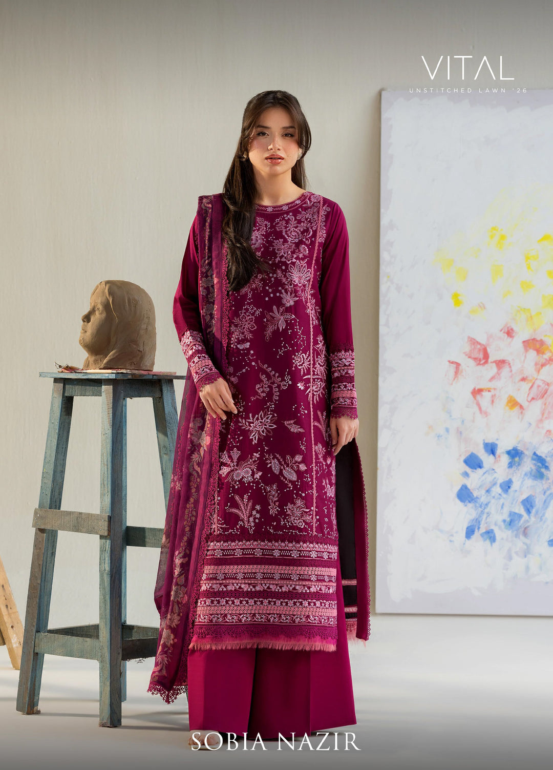 Vital by Sobia Nazir Unstitched Embroidered Lawn 3 Piece Suit SN26UVL 9B - Summer Collection