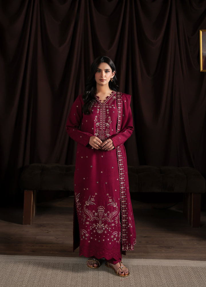 Neeshay Winter Reverie Unstitched Karandi Embroidered Suits 3 Piece NSH25WR Merlot - Winter Collection