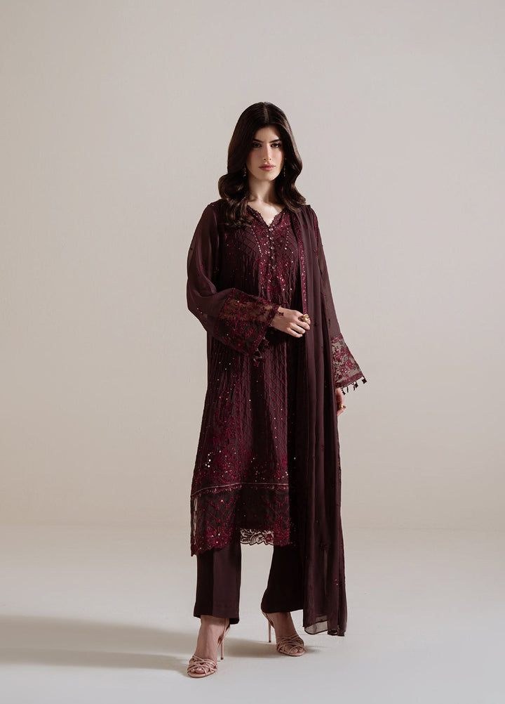 Luxe Atelier by Cross Stitch Unstitched Embroidered Chiffon 3 Piece Suit CS26ULA D-8 Velvet Dusk - Festive Collection
