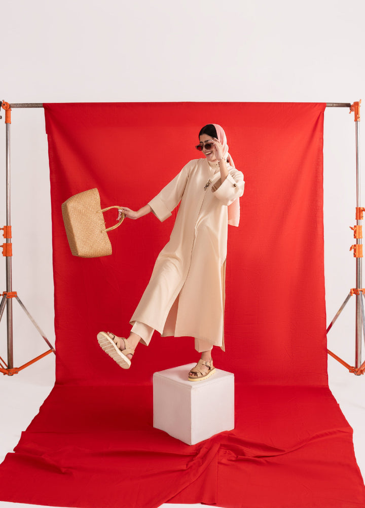 Like a Bird by Casuallite Women Pret Linen Solids Suits 2 Piece D-7 Dune Mode - Winter Collection