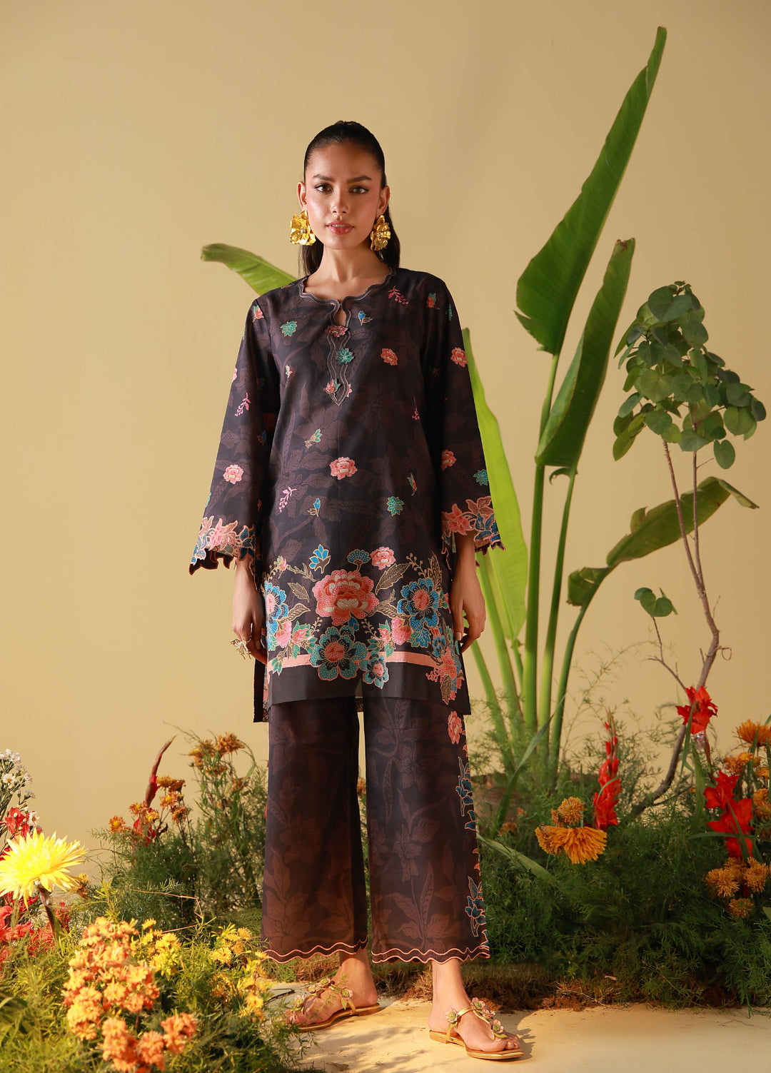 Sahar Unstitched Printed Cambric 2 Piece Suit SS1-26-30 Coffee Bloom - Summer Collection