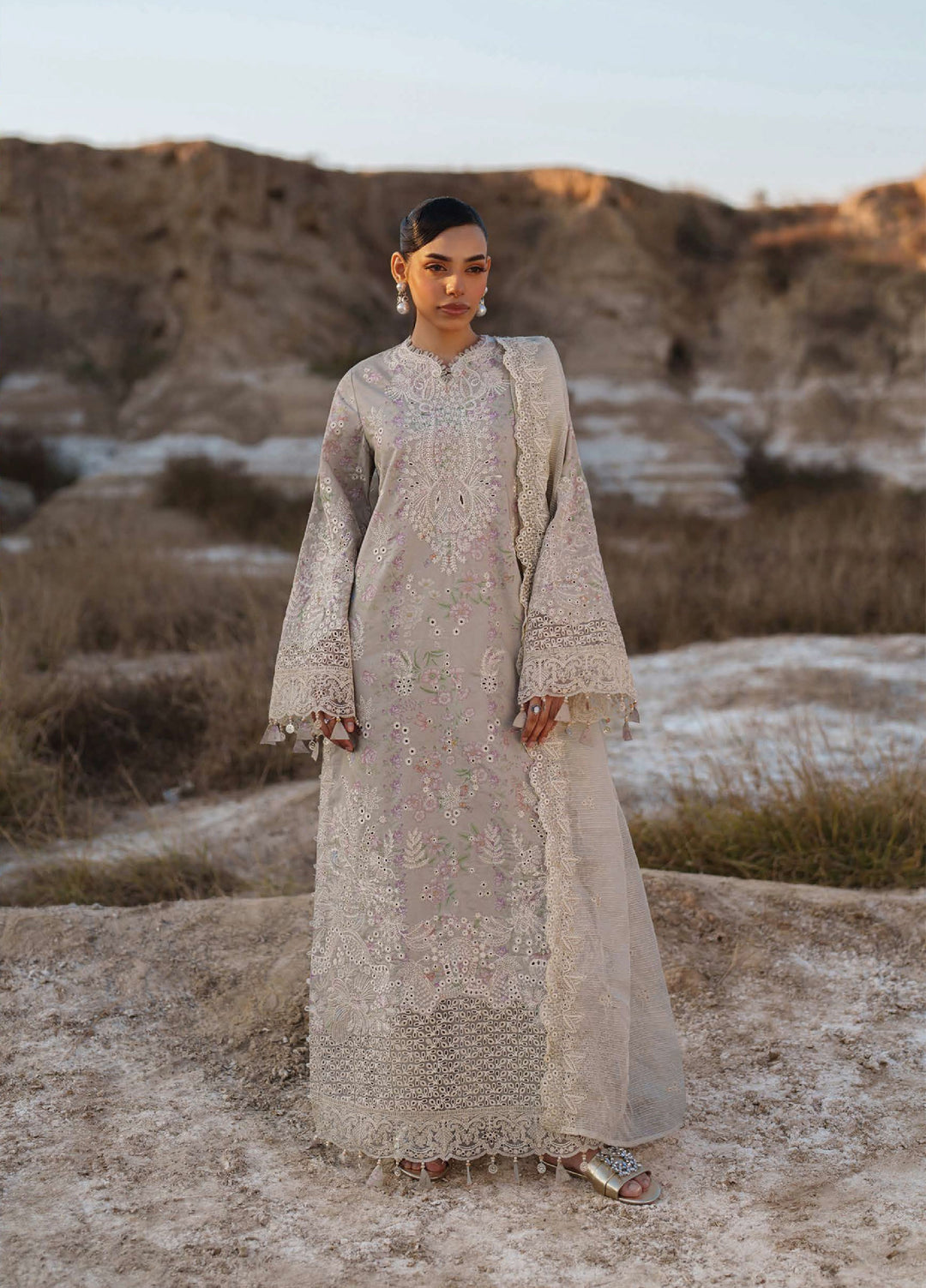 Sunlit Groove by Emaan Adeel Unstitched Embroidered Luxury Lawn 3 Pcs Suit EA26USG MEHVES - Summer Collection
