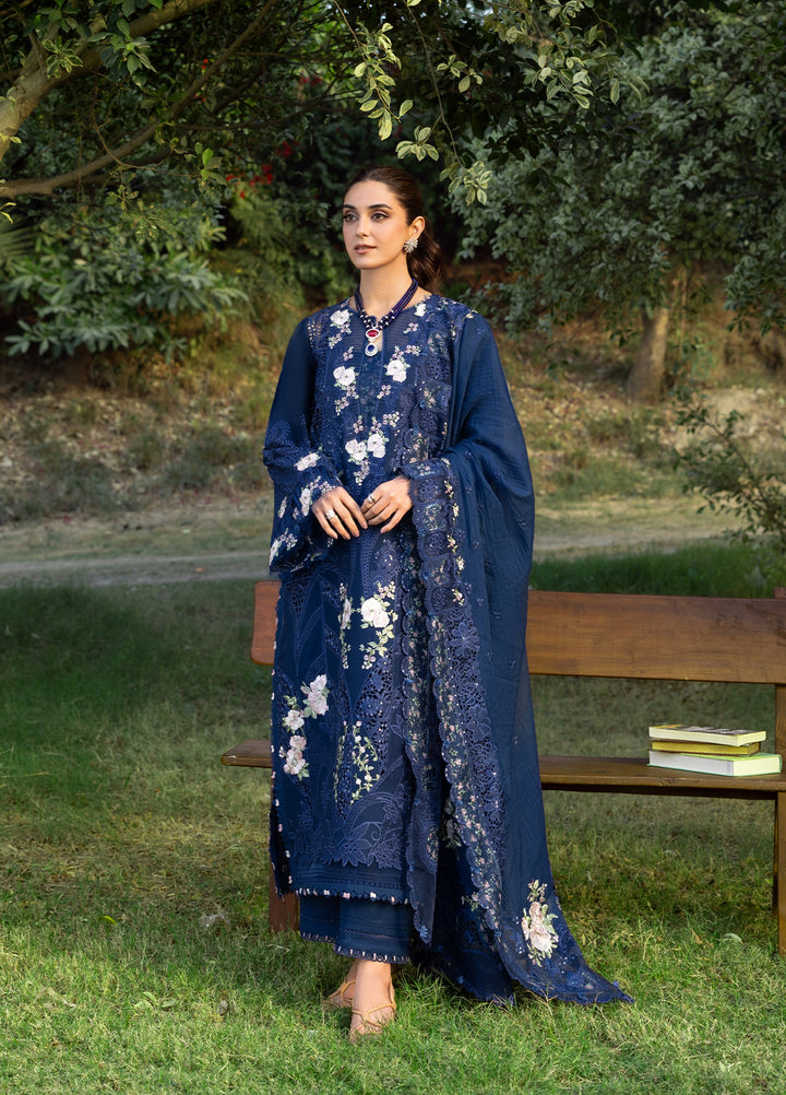 Elaf Premium Unstitched Embroidered Luxury Lawn 3 Piece Suit EL26UPL ELY-4B BLUE BELLE - Summer Collection
