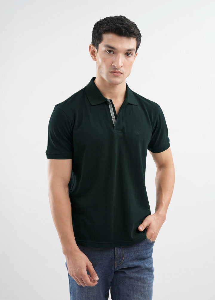 Brumano  Solids Cotton Polo Dark Green 100% Cotton Pique Polo