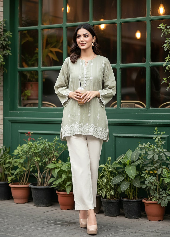 Lakhany Women Pret Embroidered Cambric Shirt Sage - Winter Collection