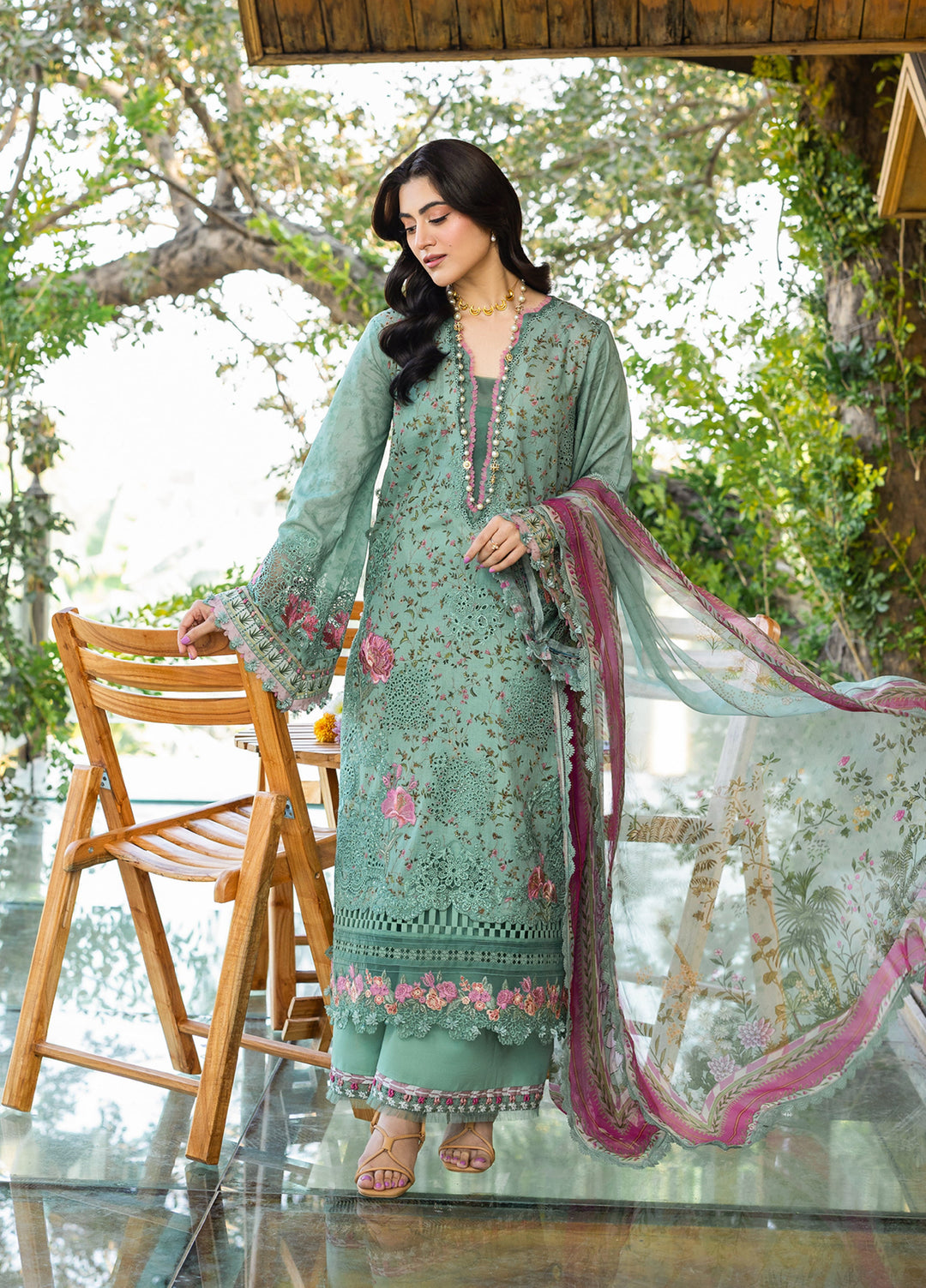 Elaf Premium Chikankari Unstitched Printed Lawn 3 Piece Suit EL26UPC ERC 4B NAYAB - Summer Collection