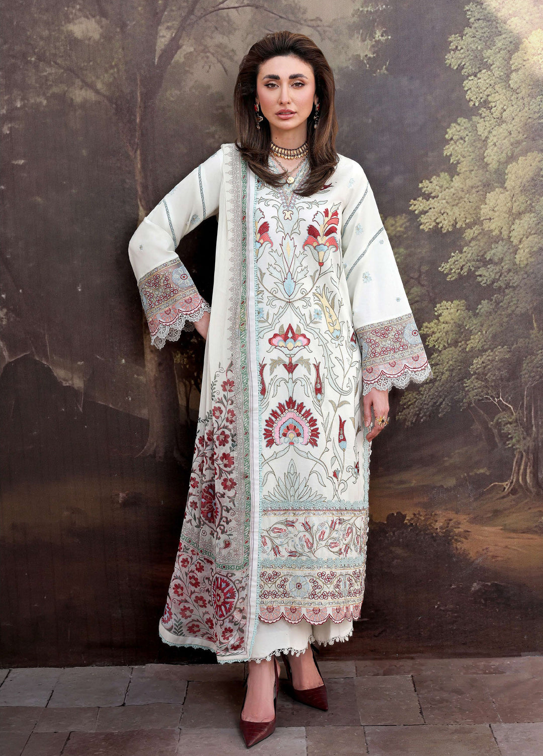 Floral Reverie by Roheenaz Unstitched Embroidered Lawn 3 Piece Suit RN26UFRL LUNAR GLOW - Festive Collection