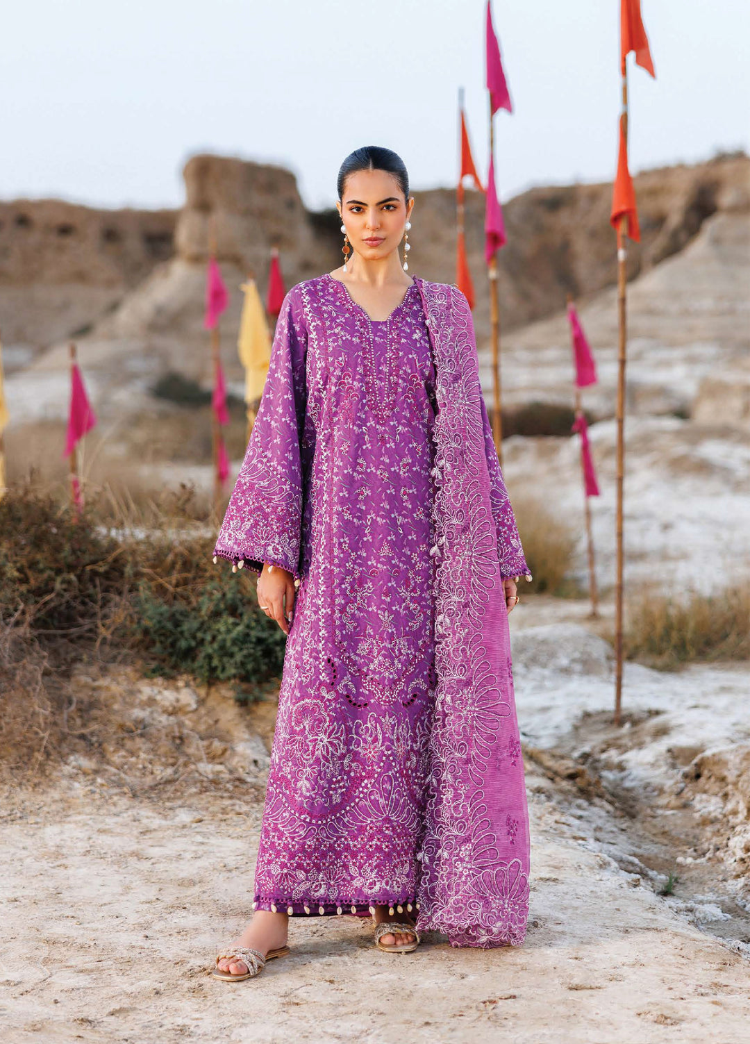 Sunlit Groove by Emaan Adeel Unstitched Embroidered Luxury Lawn 3 Pcs Suit EA26USG FLORAL FRENZY - Summer Collection