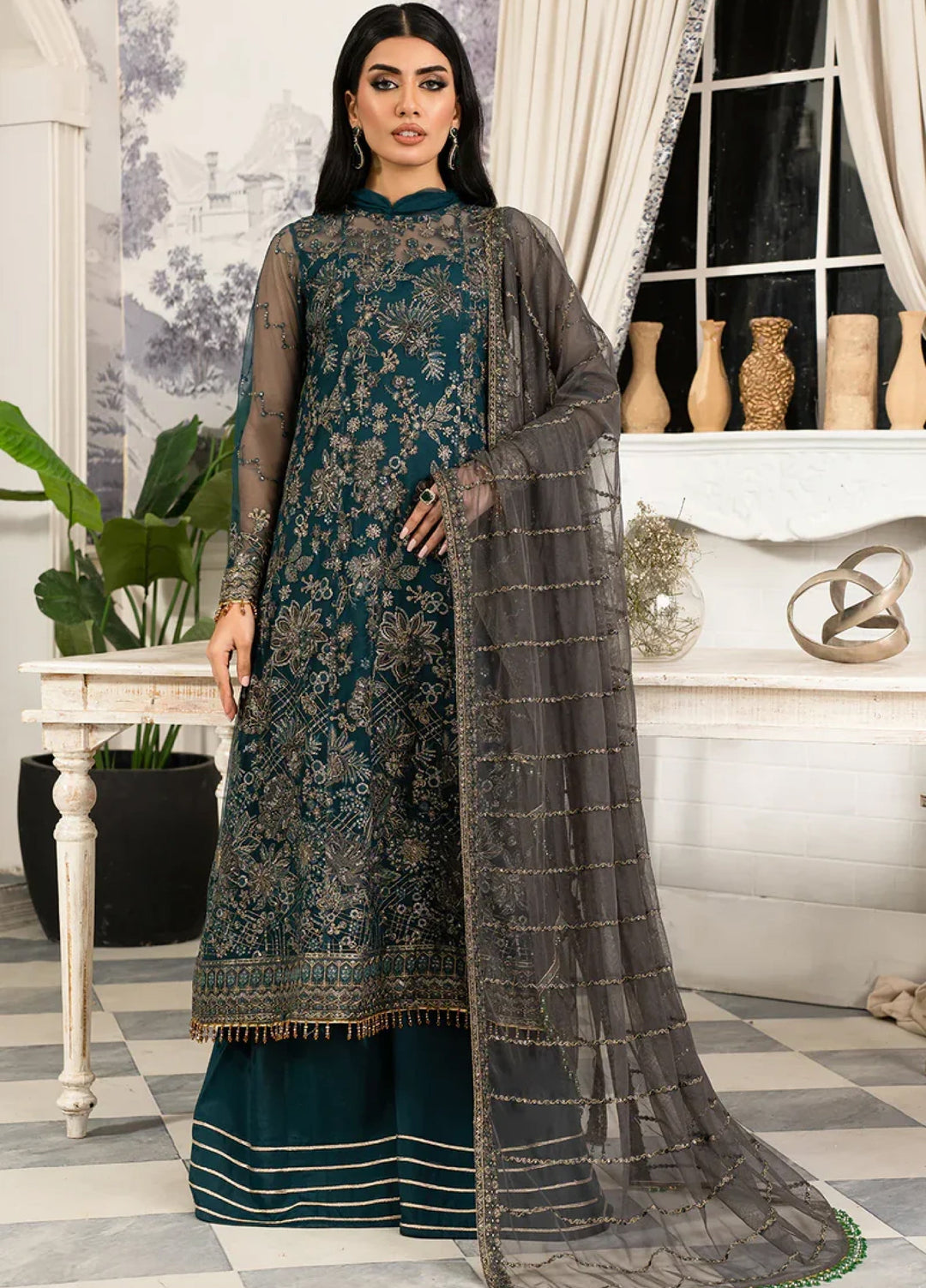 Zarif Women Unstitched Embroidered Net 3 Piece Suit ZR26UFC ZAF 04 GURIYA - Festive Collection