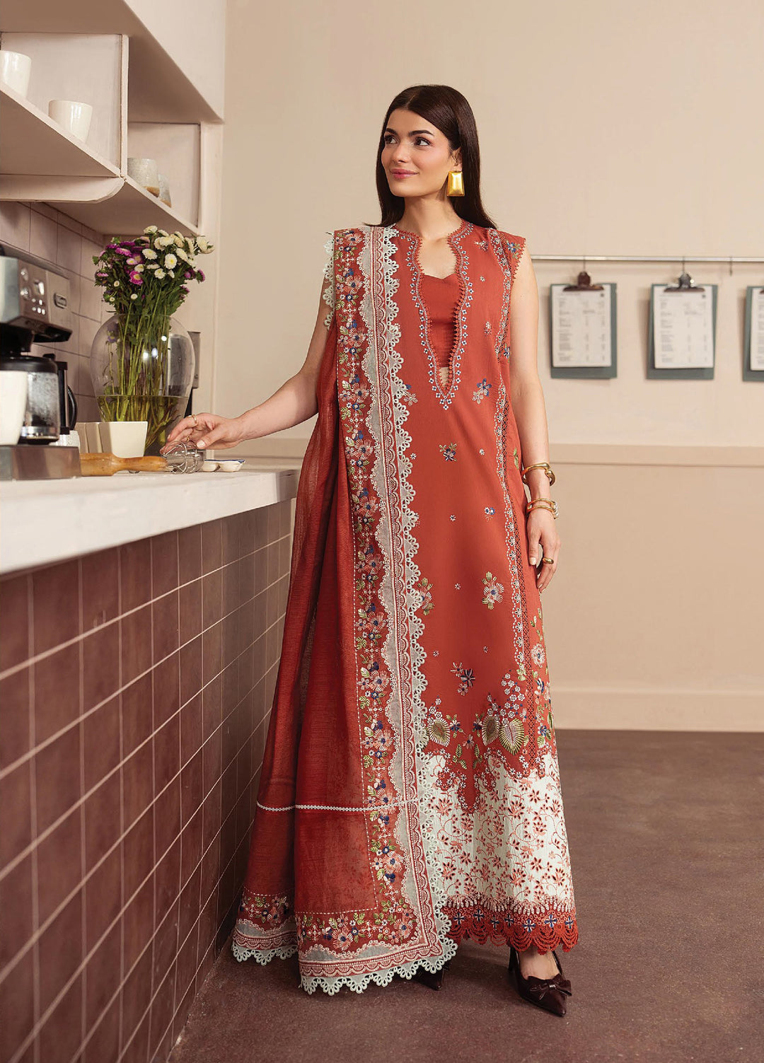 Brewed by Ayzel Unstitched Embroidered Lawn 3 Piece Suit AAF26UBL Toffee ZWU-0142-3PO - Festive Collection