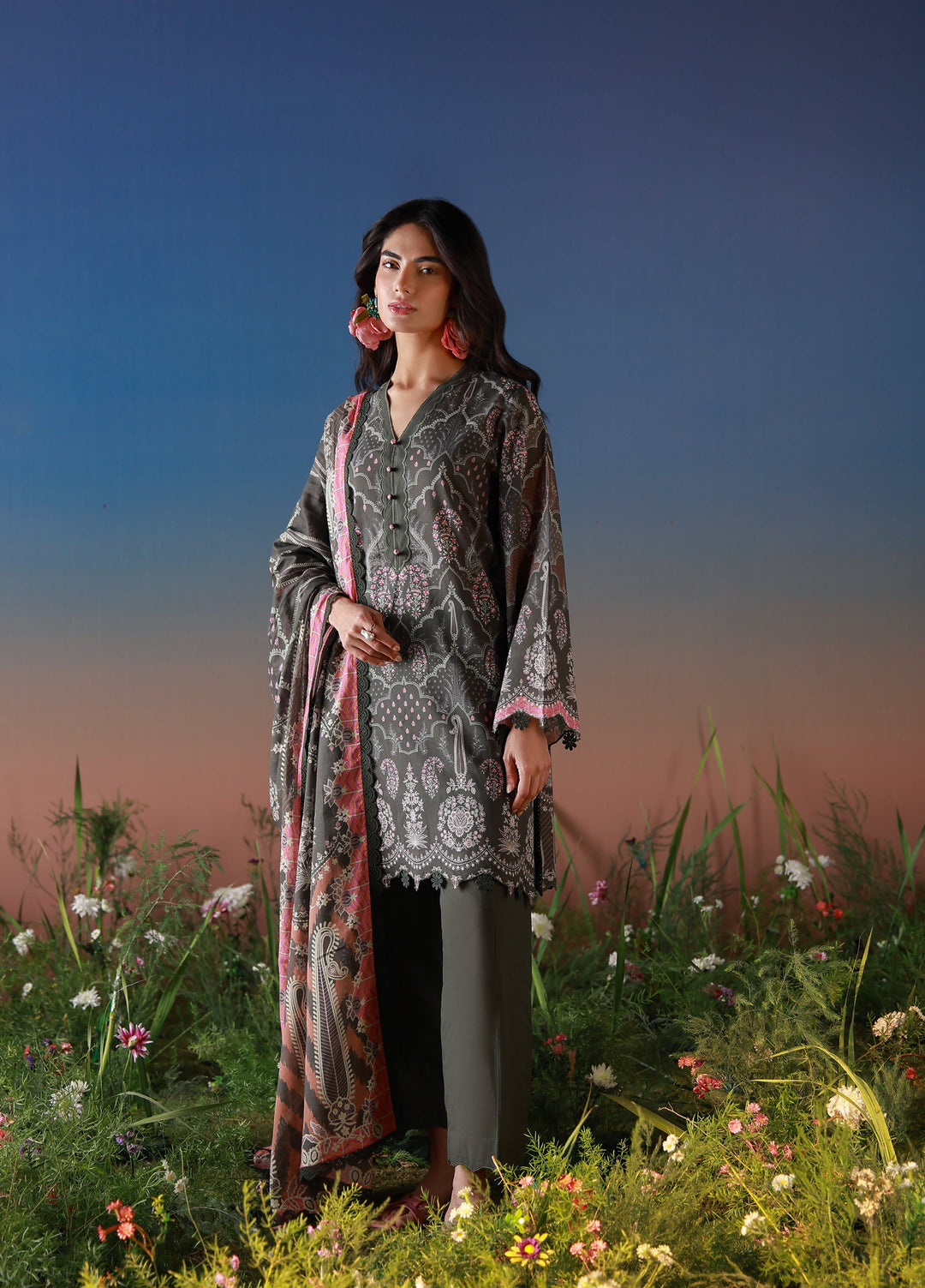 Mirha by Sahar Unstitched Printed Lawn 3 Piece Suit SS1-26-17 Shadow Lace - Summer Collection